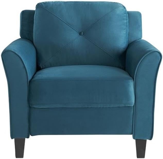 Pemberly Row Contemporary Arm Chair Blue Fabric Upholstery Tufted Back Cushions Solid Hardwood Frame High Density Foam 19 in Seat Height Elegant Living Room or Accent Seating