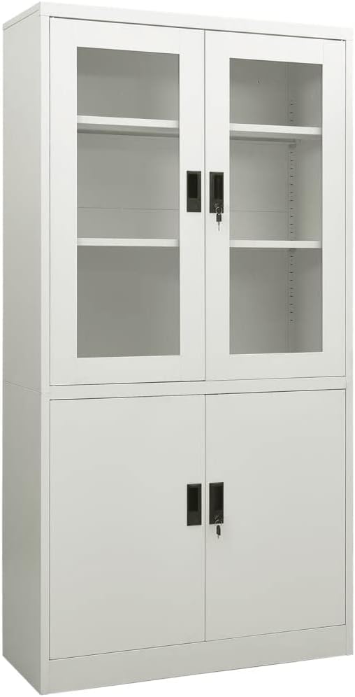Metal Office Cabinet Garage Storage Cabinet with 4 Doors and 3 Adjustable Shelves 70.9 Light Gray Steel Lockable File CabinetLocking Tool Cabinets for OfficeHome (Style C)