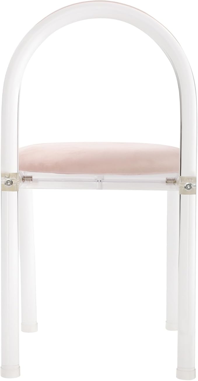 Modern Minimalist Acrylic Chair Clear Vanity Stool with Backrest and Cushion Small Accent Chair for Makeup Room Dining Room Living Room (Pink)