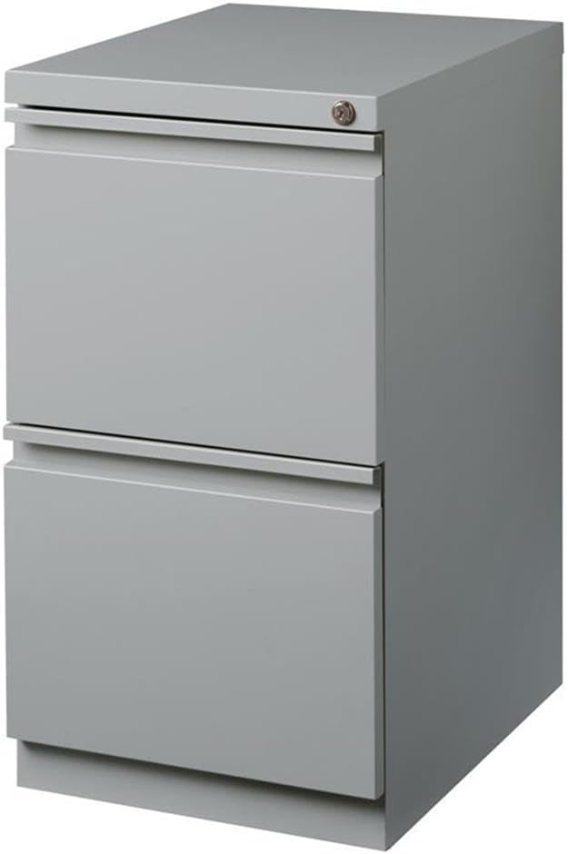 Pemberly Row 20 2-Drawer Modern Metal Mobile Pedestal Filing Cabinet in Silver