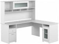Pemberly Row 72W L-Shaped Computer Desk with Hutch Engineered Wood White Finish Built-in Wire Management Storage Cabinet File Drawer Adjustable Shelves Home Office Desk with Stable Design