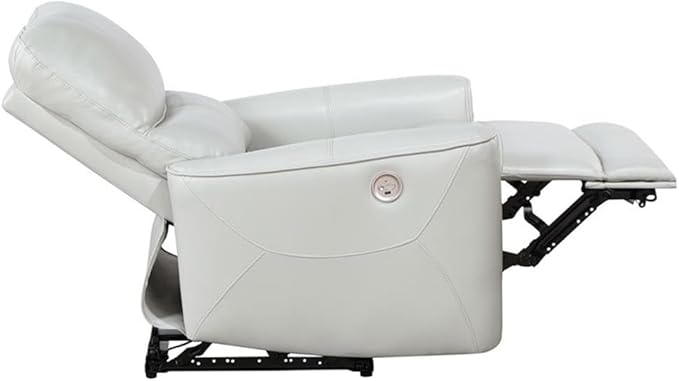 Pemberly Row Faux Leather Upholstered Power Recliner Chair Ivory Finish 39.75 H x 36.5 W x 37 D Foam Cushions USB Port Modern Design for Living Room Relaxation