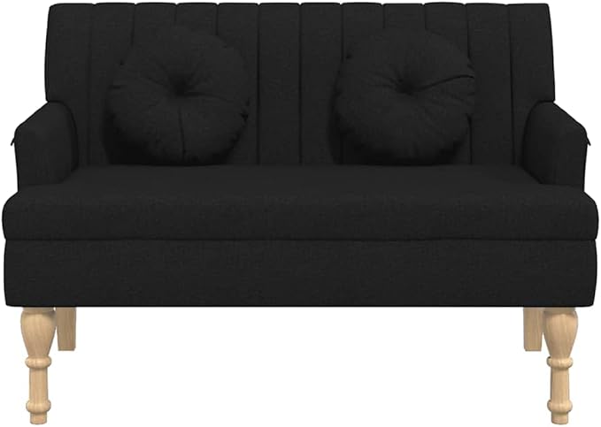 vidaXL 44 W Small Loveseat with Round Pillows Fabric Sofa with Armrests &amp Wooden Feet Modern 2 Seater Couch for Small Spaces Ideal for Living Room &amp Bedroom Black