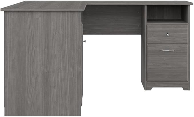 Pemberly Row 60 L Shaped Computer Desk Engineered Wood Gray Finish Transitional Style Home Office Desk with Storage Cabinet File Drawer Adjustable Shelf Wire Management Cubby Spaces