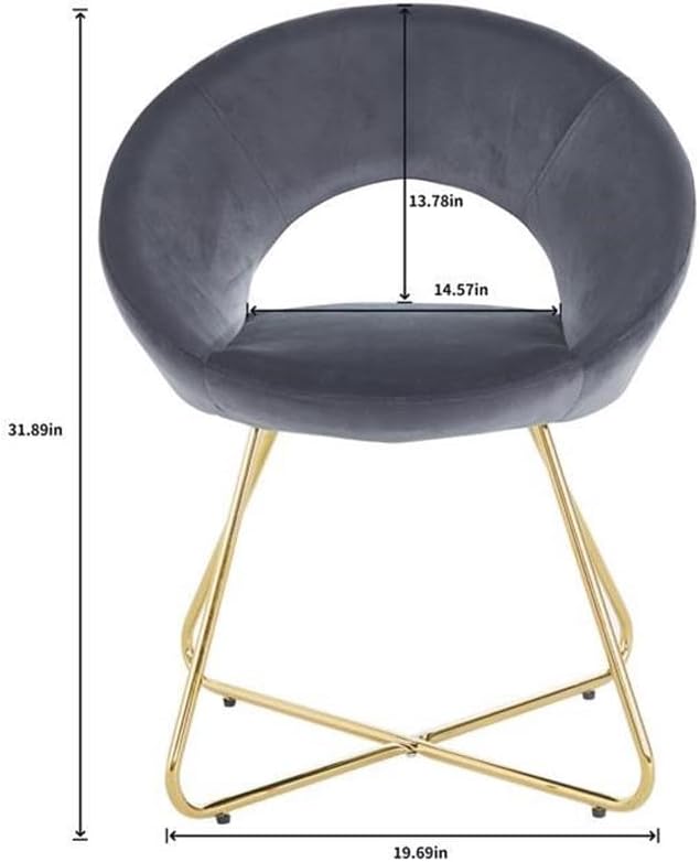 Pemberly Row Modern Velvet Accent Chair Set Gray Upholstery 2-Piece 32 H x 20 W x 19 D Foam Cushion Tall Curved Backrest Gold Metal Base Contemporary Glam Living Room or Den Seating