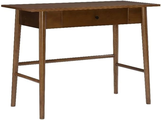 UrbanPro Mid-Century Wood Desk 42 x 19 x 29.63 Warm Walnut Finish 1-Drawer with Rounded Legs Rubberwood and Birch Veneer Modern Home Office Desk for Bedroom Kitchen or Living Room Use