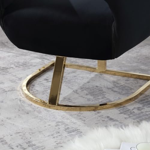 Upholstered Tufted Chair Recliner Chair for Adults with Metal Stand Textured Linen Fabric Sofa for Kids Bedroom Living Room (Black)