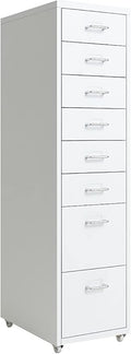 8-Drawer File Cabinet Metal Mobile File Cabinet with Wheels Filing Cabinet Under Desk for Home/Office (Color:White)