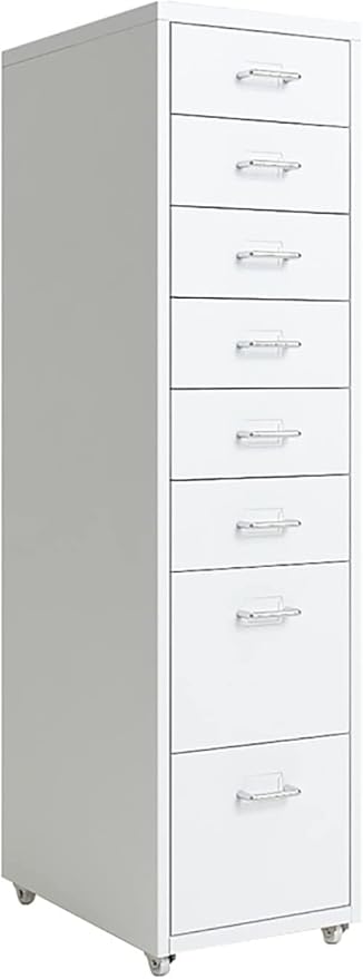 8-Drawer File Cabinet Metal Mobile File Cabinet with Wheels Filing Cabinet Under Desk for Home/Office (Color:White)