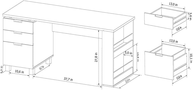 Scranton &amp Co Modern 3-Drawer Wood/Steel Office Desk 59 in Wide Espresso Finish Built-in Filing Cabinet Open Shelves Chrome Accents Particle Board Construction Home Office Desk for Workspac