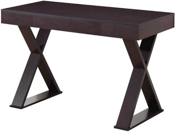 Brown Home Office Desk with Center Drawer Stylish Espresso Modern Computer Desk with Wood Finish and X-Shaped Steel Support Frame