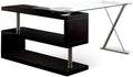 Furniture of America Lilliana S-Shaped Glass-Top Office Desk Black