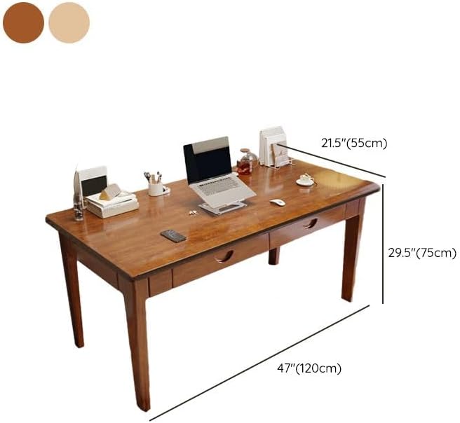 RUNNUP Modern Wood Writing Desk with 2 Drawers 47 Home Office Desk Simple Study Desk for Small Spaces Without Chairs Natural