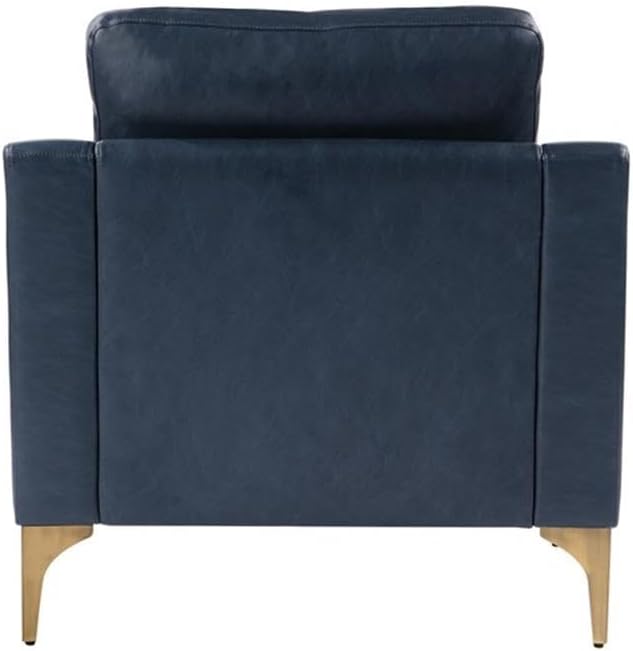 Pemberly Row Stationary Arm Chair Navy Blue Faux Leather Upholstery Solid Wood Frame Bronze Metal Legs High Density Foam Cushions Modern Accent Chair for Living Room or Office Use