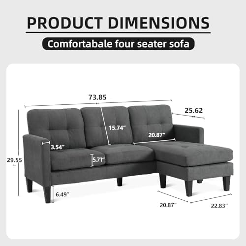 L Shaped Sectional Couch Convertible Sleeper Sofa Bed with Reversible Chaise Lounge Sectional Cloud Couch for Apartment Small Couches for Small Spaces Dark Gray