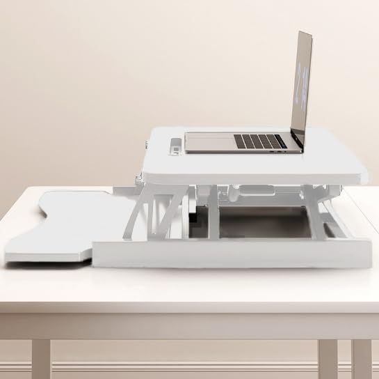 32 Inch Height Adjustable Sit to Stand Desk Converter Riser Workstation with Wide Keyboard Tray Computer Gaming Desks Home Office Corner Desks Bedroom Craft Study TableWhite