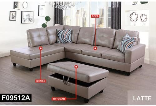 Leather Sectional Sofa SetL Shaped SofaSectional Sofa for Living Room Living Room Furniture Sets Apply to Apartment and Home(Leather Sectional Couch+Hydraulic Rod Ottoman) Latte