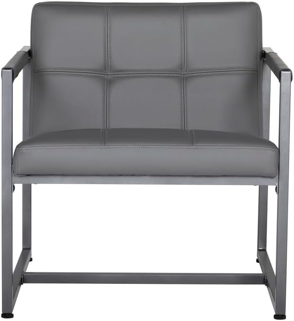 Maykoosh Mid-Century Modern Accent Chair - Pewter Grey Bonded Leather &amp Metal Frame - Cozy Living Room Seating