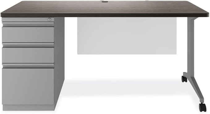 Alera HSD6030CM Double Pedestal Steel Desk 60 X 30 X 29.5 Mahogany/Charcoal Charcoal Legs