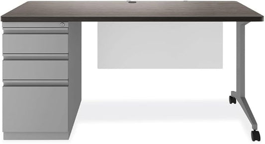 Alera HSD6030CM Double Pedestal Steel Desk 60 X 30 X 29.5 Mahogany/Charcoal Charcoal Legs