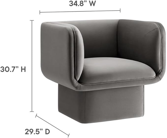 Pemberly Row Modern Performance Velvet Accent Chair Storm Gray Upholstery Dense Foam Padding Fixed Cushions Sturdy Wood Frame French Piping Bedroom Living Room or Office Seating