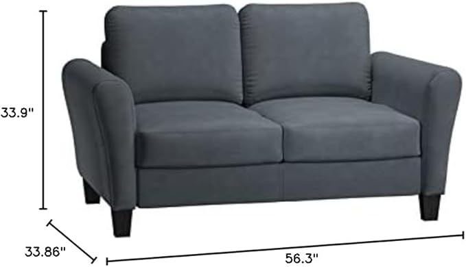Studio Living Watford 57.9 Loveseat Traditional Style Pocket Coil Comfort Black Legs Microfiber Fabric Dark Gray