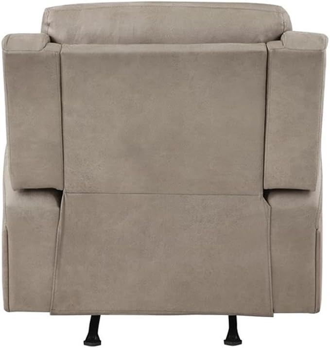 Pemberly Row Rocker Reclining Chair 40H x 38W x 38D Polished Microfiber Upholstery Brown Finish Padded Seat and Back Tab Pull Recliner Gentle Rocking Motion Transitional Living Room Seating
