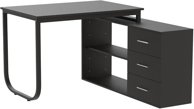 FUFU&ampGAGA 55.1 Large L-Shaped Office Desk with 41.3 File Cabinet Corner Computer Desk with 3 Drawers &amp 2 Shelves Workstation Executive Desk with Storage Shelf for Home Office - Black