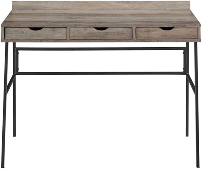 UrbanPro 42 Engineered Wood Writing Desk Gray Wash Finish 3 Angled-Front Drawers Metal Legs Cord Management Compact Home Office Desk for Craft or Work Space
