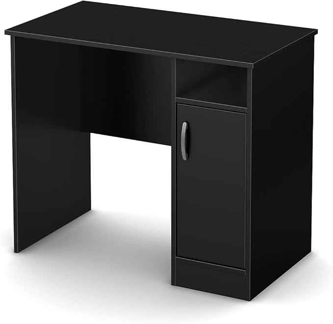South Shore Small Computer Desk with Door Pure Black