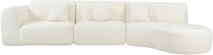140 Modern Curved Sectional Sofa with High-Density Fully Compressed Sponge and Chaise Lounge 3-Piece Set Fully Assembled Right Hand Facing Perfect for Living Room Lounge (Beige)