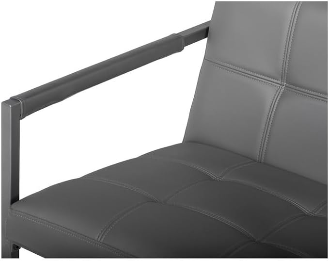 Maykoosh Mid-Century Modern Accent Chair - Pewter Grey Bonded Leather &amp Metal Frame - Cozy Living Room Seating
