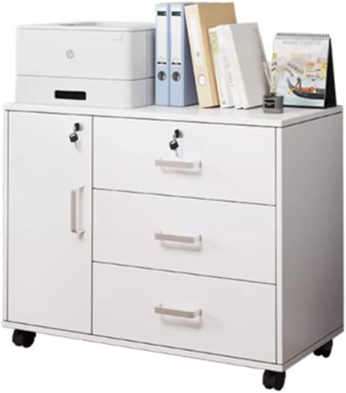 Modern Mobile File Cabinet Furniture Stockpile Matériau MDF Printer Stand for Home Office Commercial-Grade (White 60x37x57cm)