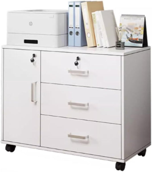 Modern Mobile File Cabinet Furniture Stockpile Matériau MDF Printer Stand for Home Office Commercial-Grade (White 60x37x57cm)
