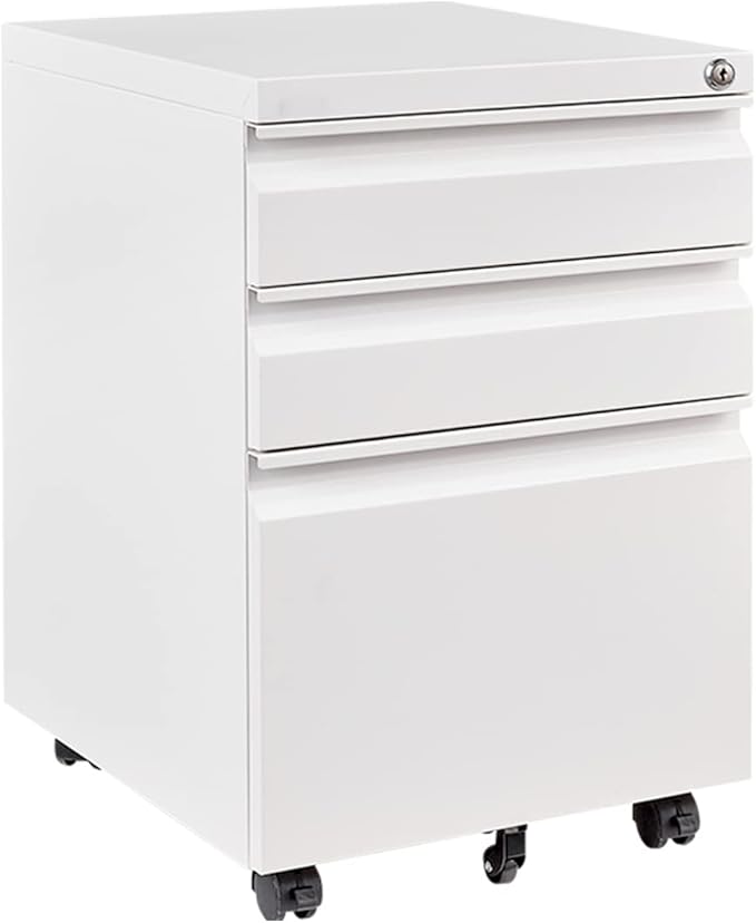 FLEXISPOT Mobile File Cabinet for Home Office Under Desk Storage with Lock Keys 3 Drawer File Cabinet for Legal/Letter/A4 File White