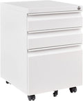 FLEXISPOT Mobile File Cabinet for Home Office Under Desk Storage with Lock Keys 3 Drawer File Cabinet for Legal/Letter/A4 File White
