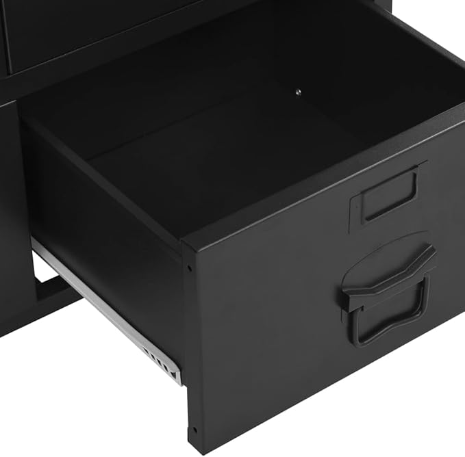 Industrial Steel File Cabinet with Mesh Doors 29.5x15.7x47.2 Black Office Storage Cabinet with 3 Compartments &amp 2 Drawers for Home Office Organization