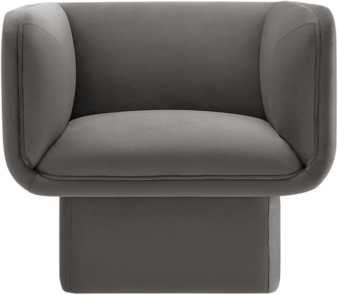 Pemberly Row Modern Performance Velvet Accent Chair Storm Gray Upholstery Dense Foam Padding Fixed Cushions Sturdy Wood Frame French Piping Bedroom Living Room or Office Seating