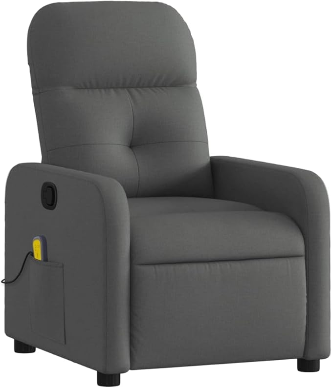vidaXL Dark Gray Fabric Massage Recliner Chair - Manual Reclining Armchair for Elderly with Vibration Function Side Pocket and Comfy Cushioning for Living Room Comfort