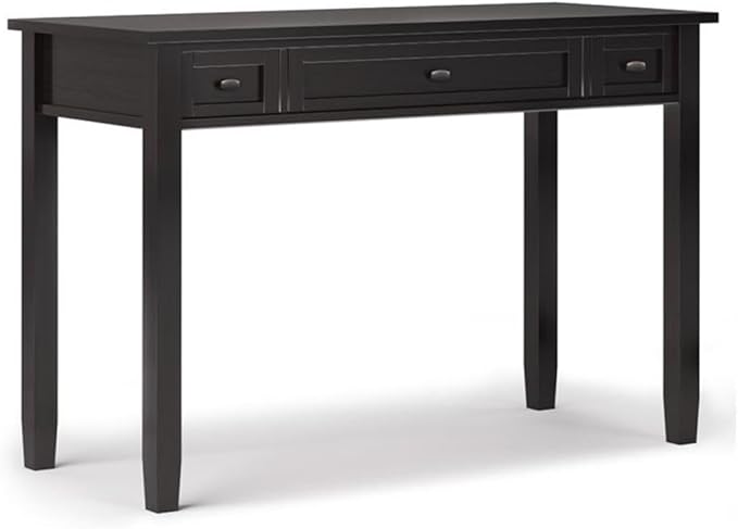 Pemberly Row Solid Wood Writing Desk 48 in Hickory Brown Finish Transitional Design with Keyboard Tray Side Storage Drawers Shaker Style for Home Office or Living Room