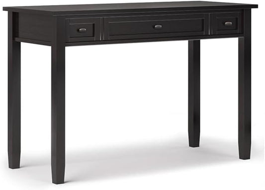 Pemberly Row Solid Wood Writing Desk 48 in Hickory Brown Finish Transitional Design with Keyboard Tray Side Storage Drawers Shaker Style for Home Office or Living Room