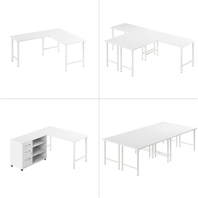 Pemberly Row 60W x 30D Computer Desk Engineered Wood and Metal White Finish Modern Office Desk with Wire Management Durable Work Surface Adjustable Levelers Home Office or Professional Workspace