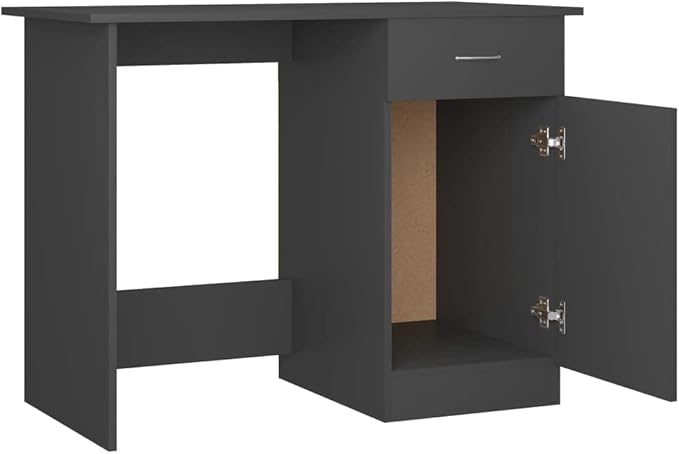 Gray Compact Computer Desk 39.4x19.7x29.9 Engineered Wood Writing Study Table with Drawer &amp Door for Small Spaces Home Office Bedroom