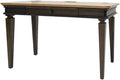 Pemberly Row Executive Writing Desk 54 in Wood Top Brown Finish Antique Bronze Hardware Dropfront Keyboard Drawer USB/AC Power Center Finished on All Sides Home Office Desk