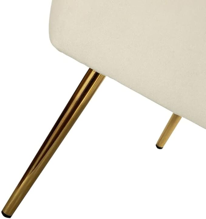 Eye-Catching Elegant Wide Tufted Velvet Lounge Chair Living Room | Pleated Details Soft Foam Filling Solid Wood &amp Gold Metal Legs | Size: 31''H x 26''W x 29.5''D Glam Luxe Look Pretty Ivory Color