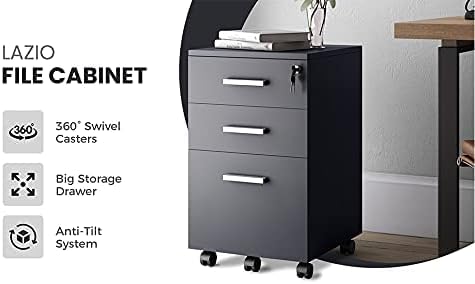 Modern Design Lazio Black File Cabinet Filing Cabinets for Home Office Drawers for Under Desk Locking 3 Drawer Rolling Wood File Cabinet with Lock by Crafts and Comfort