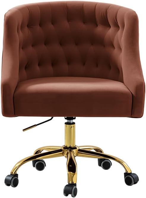 Velvet Office Chair with Gold Base Modern Cute Desk Chair Comfortable Adjustable Swivel Task Chair for Home Office Living Room Bedroom Vanity Study Burn Brick
