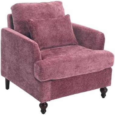 QQU Modern Upholstered Armchair Chenille Fabric Single Armchair with Cushions Living Room Lounge Chair Reading Chair with Solid Wood Frame Suitable for Bedroom Reception RoomWine Red