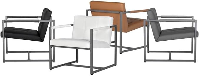 Maykoosh Mid-Century Modern Accent Chair - Pewter Grey Bonded Leather &amp Metal Frame - Cozy Living Room Seating