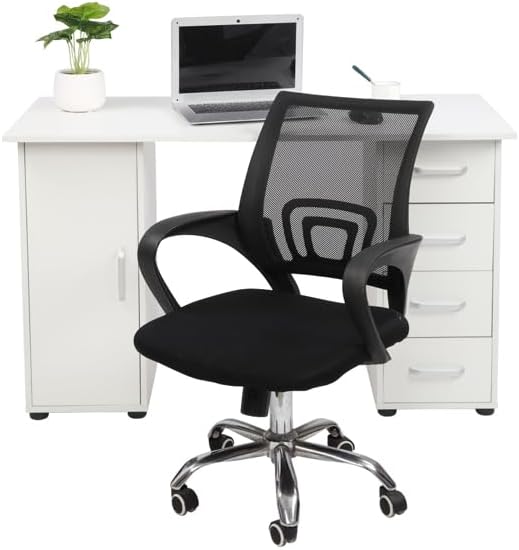 Computer Desk with 4 Drawers Home Office Desks Computer Desk with Drawer White Desk with Storage Door Office DeskWriting Desk Cabinet Writing Table Workstation for Home Office 47L x 21W x 29H
